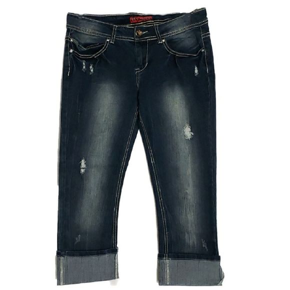 Red Rivot Distressed Capri Jeans 9 - Picture 2 of 6